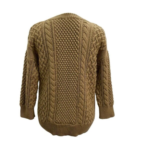 Trina Turk 100% Merino Wool Cable Knit Sweater 3/4 Sleeve Camel Brown size Small - Picture 4 of 6